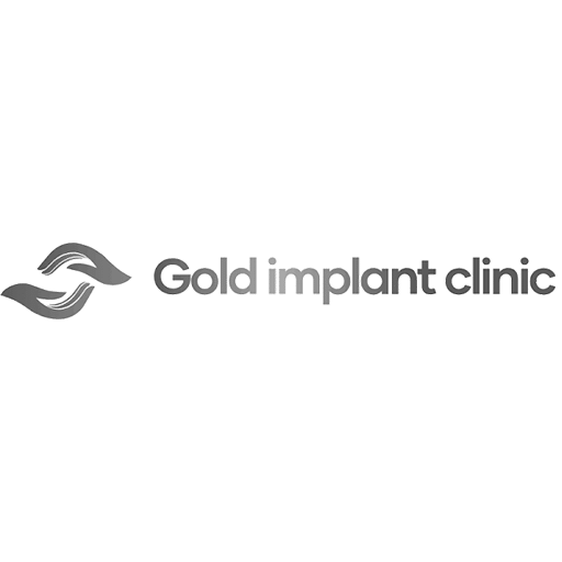 Logo for Gold Implant Clinic with stylized hands and text in a modern font.